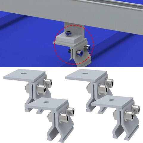 Rock Solid Standing Seam Roof Clamps For Metal Roofs Heavy Duty Aluminum Solar Panel Mounts set, showcasing 4 clamps for easy installation.