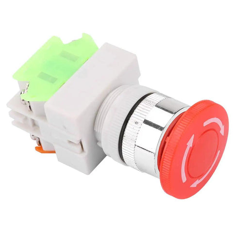 Emergency Stop Button Self Locking Mushroom Push Button Switch 22mm Mount shown with insulated design for industrial safety