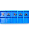 Top Shelf Solid Carbide Turning Inserts TCMT110204 Tialn Coated For Lathe Tool Holder And Boring Bar durable steel in blue storage case.