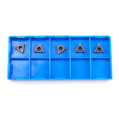 Top Shelf Solid Carbide Turning Inserts TCMT110204 Tialn Coated For Lathe Tool Holder And Boring Bar durable steel in blue storage case.