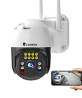 5MP PTZ Outdoor Security Camera With Humanoid Detection Auto Tracking Top Notch Color Night Vision on wall with phone view