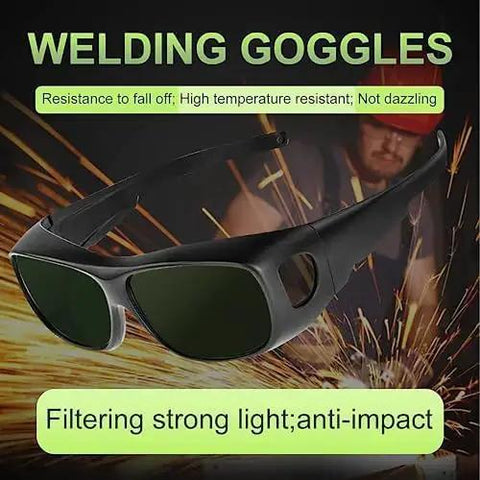 Kickass Shade 8 Welding Glasses With Wrap Around Frame For Laser Hair Removal And Shop Work Featuring Anti Scratch Coating Nonslip Grip True Uv Shield Plus Durable Build In A Solid 12 Pack close-up of welding goggles showing green lenses.