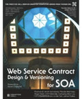 Book cover of 'Hands On Guide To Designing And Versioning Web Service Contracts For SOA' showing geometric design and text.
