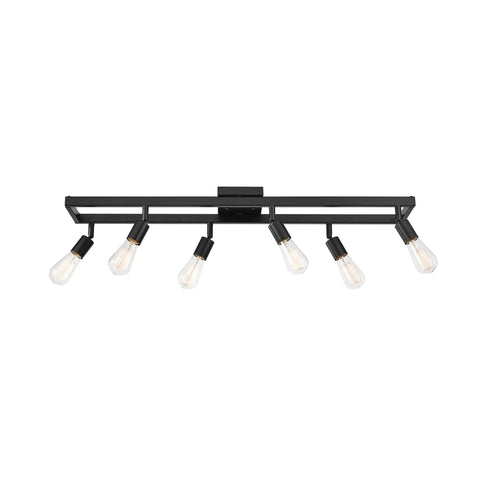 Six Light Adjustable Track Lighting Setup in Matte Black Industrial Farmhouse Style With Pivoting Heads E26 Base Dimmable Ceiling