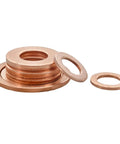 Solid Annealed Pure Copper Flat Washers Kit Vibrant Orange M5 To M20 With 1Mm And 2Mm Thickness Ideal For Hardcore Auto Repair Where You Need Reliable Sealing Performance On Heavy Load Application Without Struggling Too Much At All., stacked copper flat washers, M5 to M20, 1mm and 2mm thick