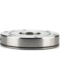Heavy Crossed Roller Slewing Ring Bearing 57Mm X 140Mm X 26Mm No Gear Teeth shown from side angle with smooth surface.