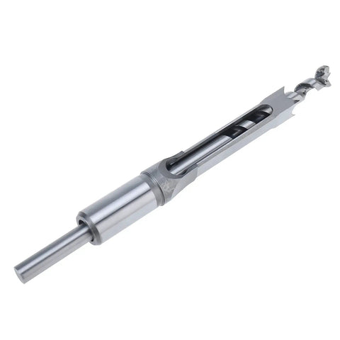 Single HSS mortising bit from 7 Piece Square Hole Mortise Drill Bit Set For Woodworking with visible cutting edges on white background.