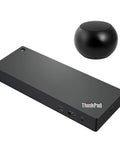 Rock Solid Universal Laptop Dock With Built In Crisp Audio For Next Level Quad 4K Or Bold 8K Video And Blazing 40Gbps Data Flow with sleek design and compact speaker.