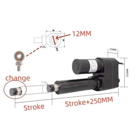 Heavy Duty Electric Linear Actuator delivering rock solid push and pull motion for elevators, showcases dimensions and design details.