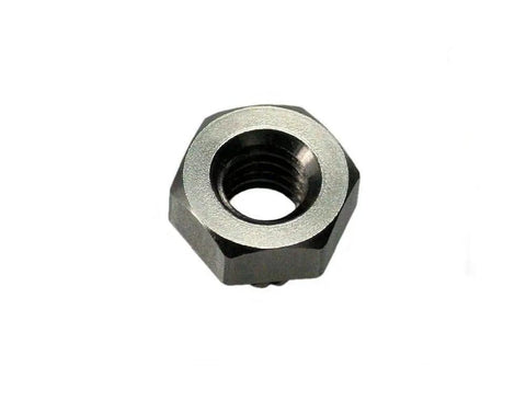 Ace Stainless Steel Hex Broach Nut With M3 Thread And Rock Solid Grip Perfect For Sheet Metal Panels 2mm Thick Featuring Quick Install Design And Hella Durable Construction Comes In A 10 Pack Of Top Shelf Hardware For Your Next Project, close-up view of nut's threaded hole and hex shape.