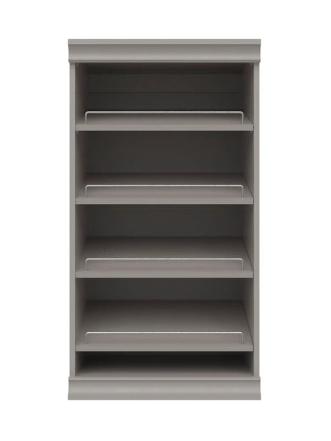 Total Game Changer Modular Closet Organizer With Four Adjustable Angled Shoe Shelves And Slick Taupe Finish For Seamless Stacked Storage Setup Hardware Included, front view with four slanted shelves.