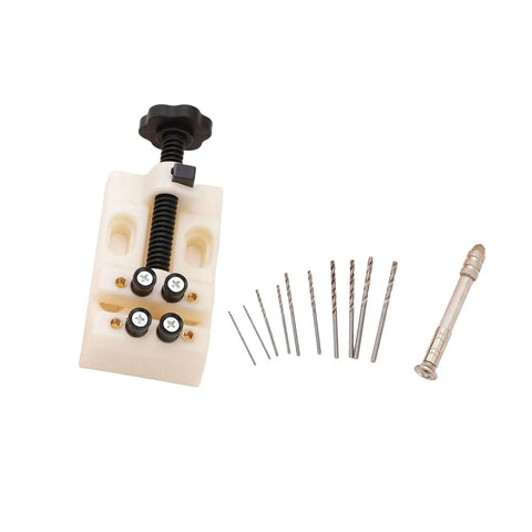 Tabletop Bead Drilling Vise Set With Four Point Rubber Tipped Posts Hand Pin Vise And Mounting Slots For Bead Drilling Jewelry Making Model Fixing And Small Parts Clamp Tool For Handy Go To Pro Grade Precision Handwork, 106 mm, with drill bits