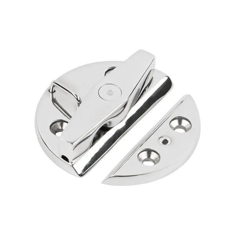 Top Notch 316 Stainless Steel Round Marine Catch Latch with smooth action for securely locking boat doors and cabinets.