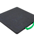 2 Pack Heavy Duty 18x18x1 Stabilizer Pads With Contoured Handles Built Tough From Uhmwpe High Density Polyethylene For RV Crane And Wrecker Work Pro Grade Construction, featuring green handle.