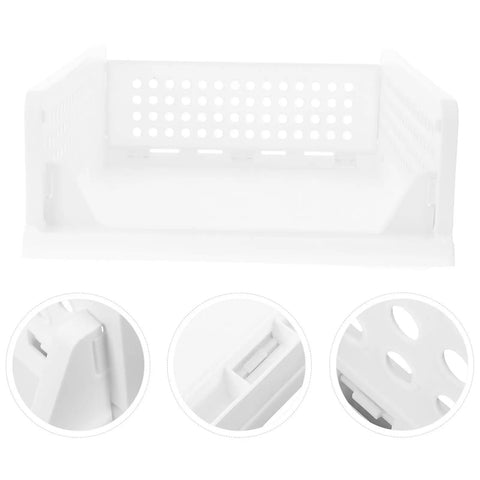 Interior view of Straight Up Sleek White Plastic Foldable Storage Basket Pull Out Wardrobe Drawer Organizer for Clothes Books Makeup.