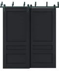 Top Shelf Rock Solid Sliding Closet Doors 72x96 Inches Barn Bypass Antracite Finish with hardware, solid pine design front view.