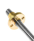 Top Shelf T20 Lead Screw For 3D Printers Built Like A Tank Professional Stainless Steel Rod With Hardened Copper Nut, close-up view.