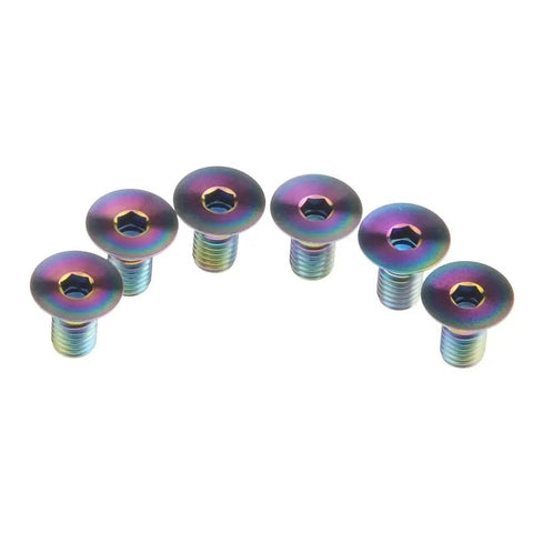 Top Shelf Gr5 Titanium Bolts M5 X 10 mm Hex Socket Countersunk Head 6 Piece Rainbow Finish lightweight fasteners for bike mods.