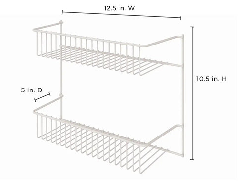 Slick Two Tier Wall Rack For Cabinet Doors And Walls, Heavy Duty Epoxy Coated Steel Storage Shelf In Crisp White, 12.5x10.5 inches.