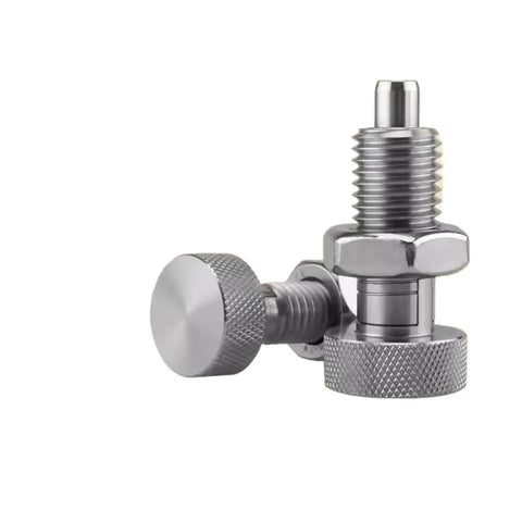 Top Shelf Stainless Steel Spring Plunger Featuring A Knurled Grip Knob And Self Locking Design For Effortless Retraction Includes An M16 Mounting Screw And Nut For Heavy Duty Applications That Will Stand The Test Of Time.