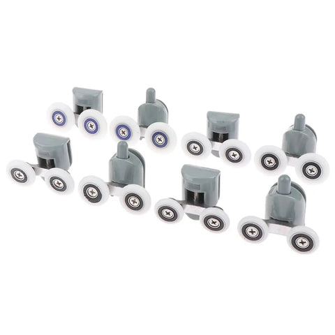 Top Shelf Shower Door Rollers Double Gliding Heavy Duty Zinc Alloy Pulleys, 12 pack of gray and white nylon gliders.