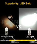 Badass E5 And E5.5 Led Bulbs 24V White Screw Base Replacement For Model Train Layouts Locos Wagons Streetlights comparison of LED light versus halogen lamp.