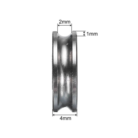 Eight Piece U Groove Ball Bearings 4x13x4mm Chrome Steel Roller Wheels Double Shielded side view with dimensions shown