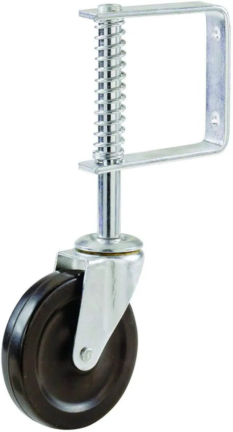 Heavy duty black gate caster wheel with universal bracket for easy installation on fences, Tough As Nails Heavy Duty Black Gate Caster Wheels With Spring Loaded Suspension Pack Of Two Universal Bracket Installs Fast On Wood Or Chain Link Fences Flat Spot Resistant Tread Rolls Smooth Under Load.