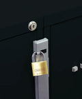 Rock Solid File Cabinet Locking Bar For Three Drawer Setup Featuring Sleek Gray Powder Coat Finish And Durable Steel Build securing cabinet with padlock.