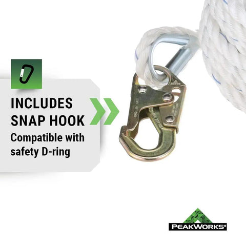 Vertical Lifeline System With Five Eighth Inch Polysteel Rope And Snap Hook For Industrial Construction Roofing And Recreational