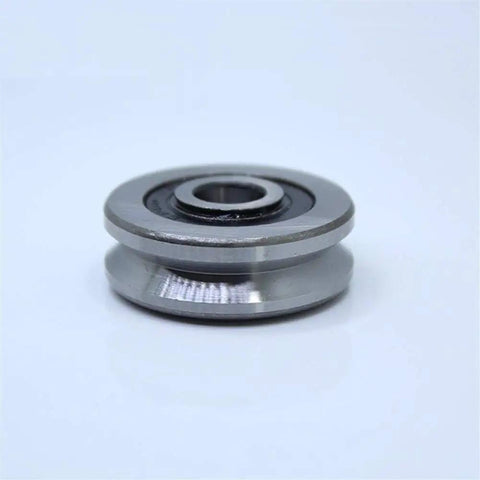 Workhorse Grade V Groove Sealed Ball Bearing 8x28x8mm Pulley Wheel Roller side view for linear motion guides and conveyor racks.