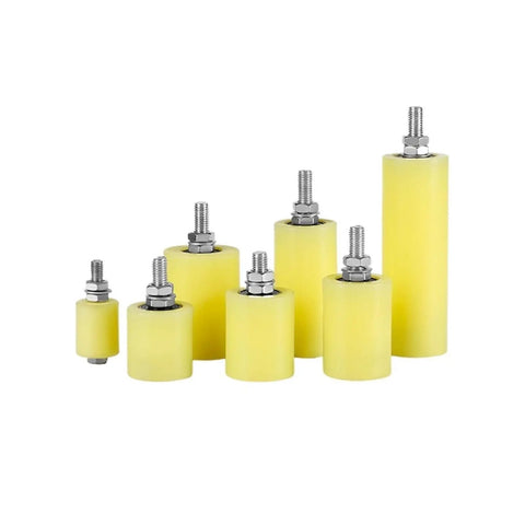 Heavy-Duty Nylon Guide Wheel Pulley With Sealed Bearing For Rock Solid Sliding Door Performance, clamping mount, yellow, various sizes.