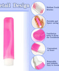 Detail design of Three Pack Travel Toothbrush Set With Soft Bristles showing pink foldable toothbrush and ventilation features