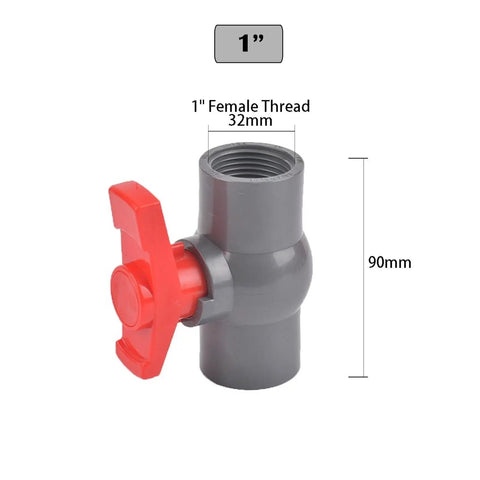 Heavy Duty PVC Ball Valve For Plumbing And Water Supply No Sweat Hookup Full Port Flow Control With Comfortable Red T Handle, 1 inch size