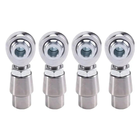 Shop Grade Eight Piece 5/8 Inch 18 Thread heim Joint Rod End Kit With Left And Right Hand Threads Featuring Heavy Duty Spacers Tube Adapters And Jam Nuts For Custom Builds, showing four stainless steel rod ends.