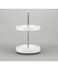 18 Inch Dual Tier Full Circle Lazy Susan Cabinet Turntable Holds Cookware Spices Jars in white with chrome stand