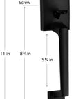 Single Cylinder Door Handle Set With Lever For Entrance And Front Doors Reversible For Left Or Right Handed Use Deadbolt Security Iron Black Finish Sleek Matte Black Exterior Hardware showing dimensions
