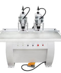 Double Station Pneumatic Hinge Boring Machine for Woodworking 48-6 Drill Press with dual motors and air spring support.