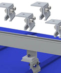 Rock Solid Aluminum Alloy Roof Clamp With Stainless Steel Screws Heavy Duty Solar Panel Mount Hardware mounted on blue roof.