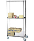 Heavy Duty Three Tier Wire Shelving Cart Adjustable Height Warehouse Storage Rack with boxes on shelves for organized storage