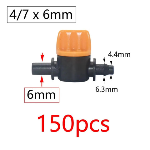 Purple Hose Barb Mini Valve Garden Tap Kit For Drip Irrigation Connectors One Quarter Inch To Six Millimeter Mist Nozzle Fittings Watering System Pack Of 20 To 150 Pieces, 4/7 x 6mm valve