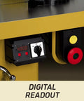 Digital readout with display and controls on Heavy Duty 5 HP Spindle Shaper With Cast Iron Base And Digital Readout For Zero Error Cutting.