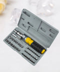 Compact 41 Piece Mini Socket Wrench Set With Quick Change Sockets And Reversible Ratchet For Confined Spaces Grease Monkey favorite auto repair tool, gray case with assorted bits.