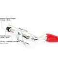 Two Pack Iron Galvanized Push Pull Vertical Toggle Clamps with red handle and detailed measurements for precision work.