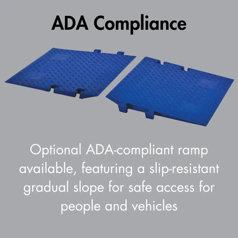 ADA-compliant blue ramp panels for the Drive-Over Cable Protector One Channel With Drop-In Design for 2.25 Inch Lines