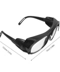 Professional Grade Welding Safety Glasses With Flip Up Lens For Argon Arc And Metalworking 6 Pack showing side view and dimensions.