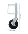Heavy Duty Spring Loaded Gate Caster With Swivel Wheel, silver metal design, 11 in height, 3.93 in diameter, ideal for farm gates.