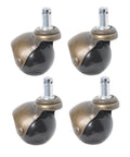 Four Pack Two Inch Ball Caster Wheels Antique Bronze Finish With Lockable Brakes And Buttery Smooth Glide Engineered For Slick Swivel Motion And Floor Friendly Replacement close up view of wheels