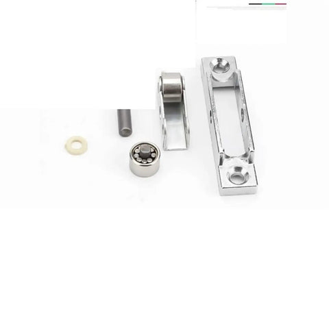 8 Piece Double Wheel Sliding Door Pulleys And Adjustable Roller Wheels With Flat Grooved Design components including wheel, bearing, and track.