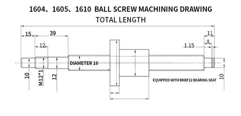 Top Notch SFU1605 Ball Screw Kit With Single Nut And 750mm Length For High Load Capacity, Ultra Quiet Smooth Operation, And Super Easy Mounting On Your DIY CNC Router Projects Now. 16mm ball screw machining drawing